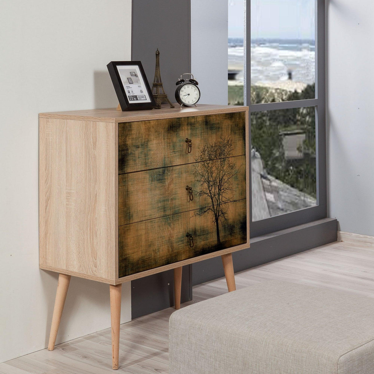 Comoda Trio Dresser 16, Stejar Sonoma, 90x40x80 cm