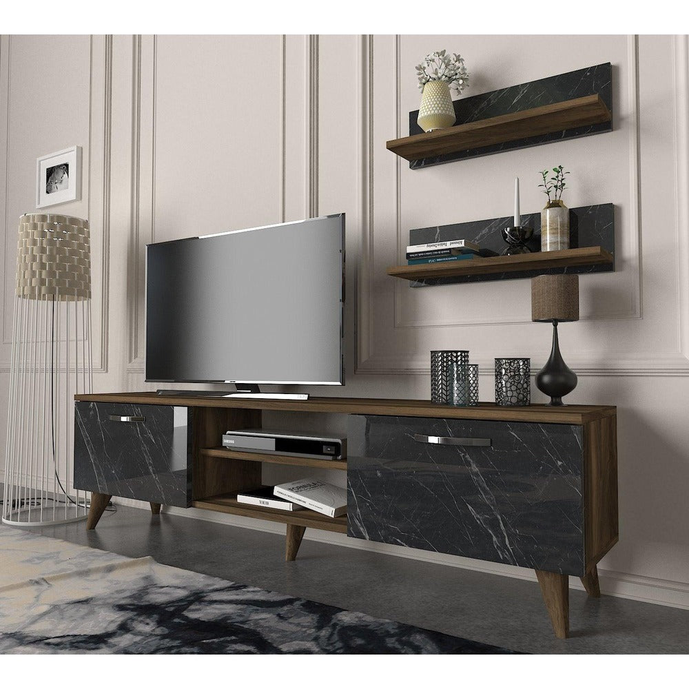 Comoda Tv Ayden - Marble, Nuc, 150x40x30 cm