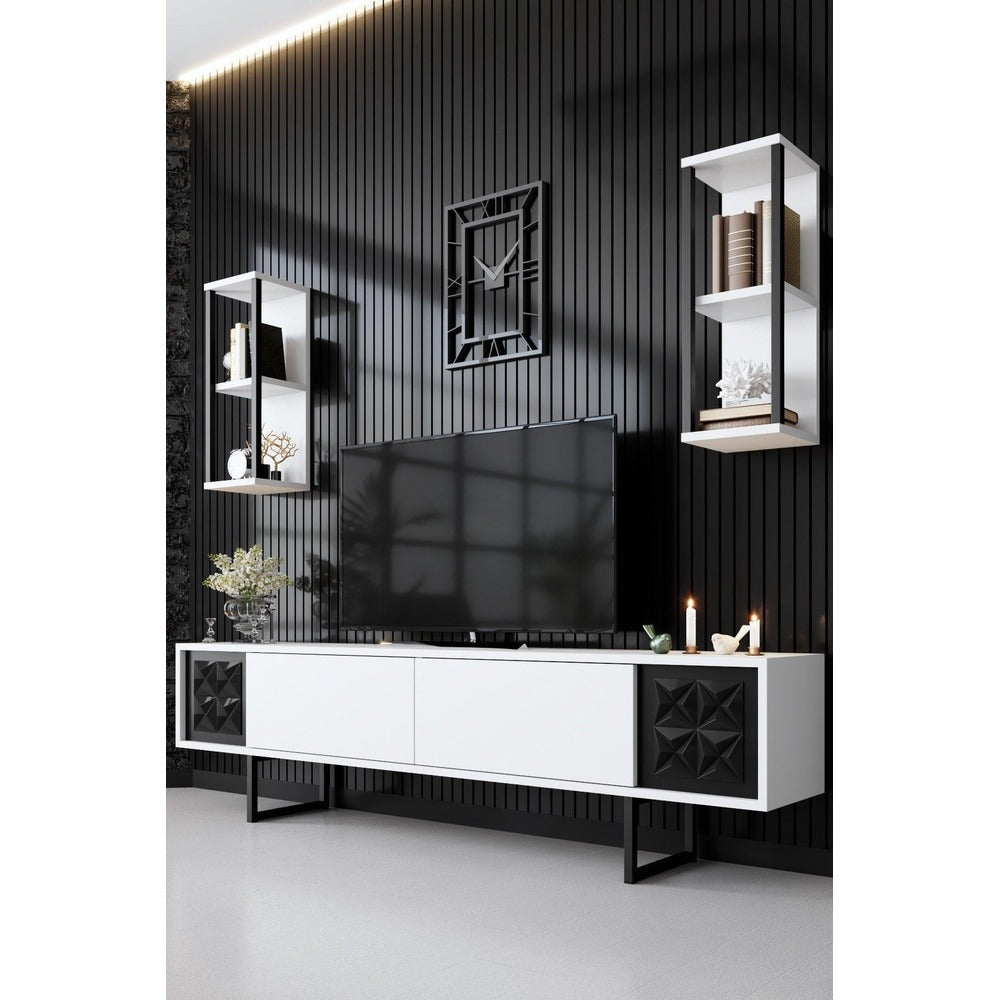 Comoda TV Black Line TV Stand Stylish, Diverse culori, 180x48x30 cm - Alb negru