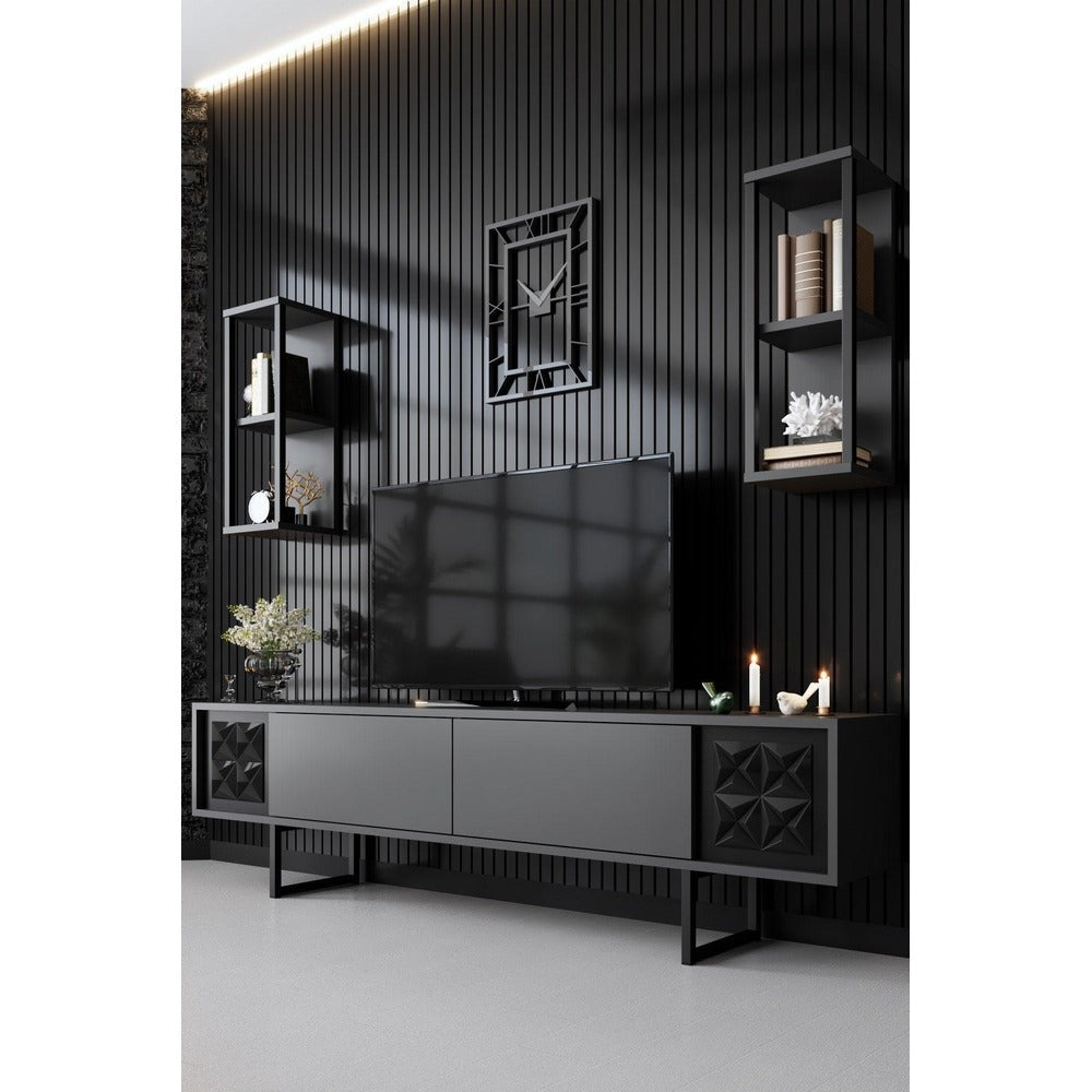 Comoda TV Black Line TV Stand Stylish, Diverse culori, 180x48x30 cm - Negru Antracit
