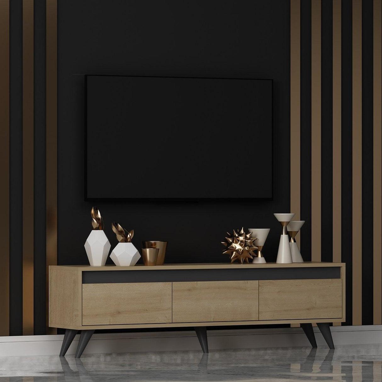 Comoda TV Century - Sapphire Oak, Stejar, 45x30x150 cm