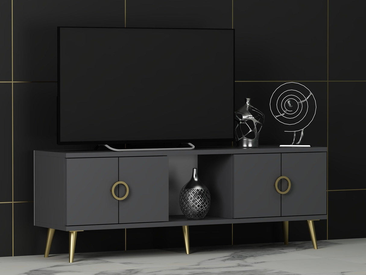 Comoda TV Cey - Anthracite, Gri, 45x30x150 cm