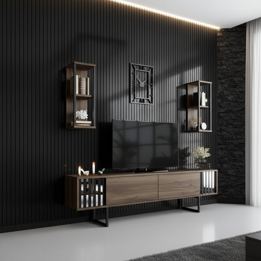 Comoda Tv Chrome Line Tv Stand Stylish, Gri, 180x48x30 cm - Maro