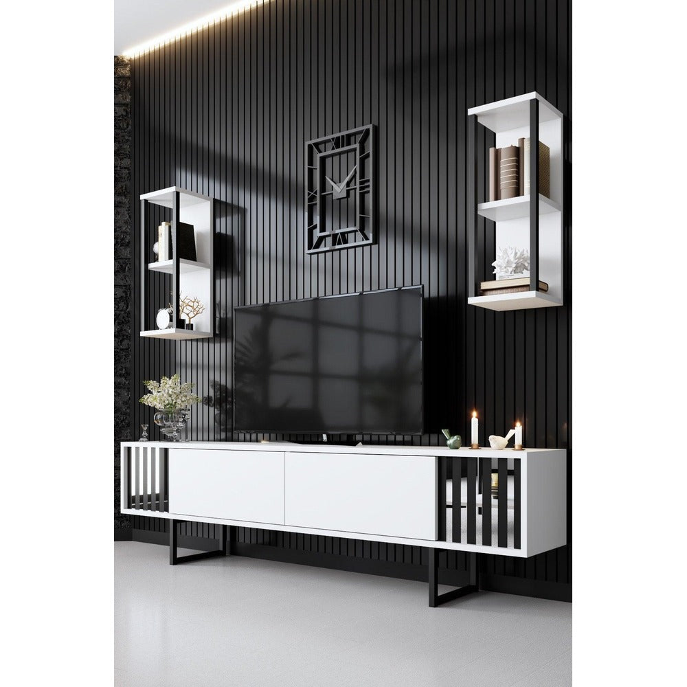Comoda Tv Chrome Line Tv Stand Stylish, Gri, 180x48x30 cm - Alb