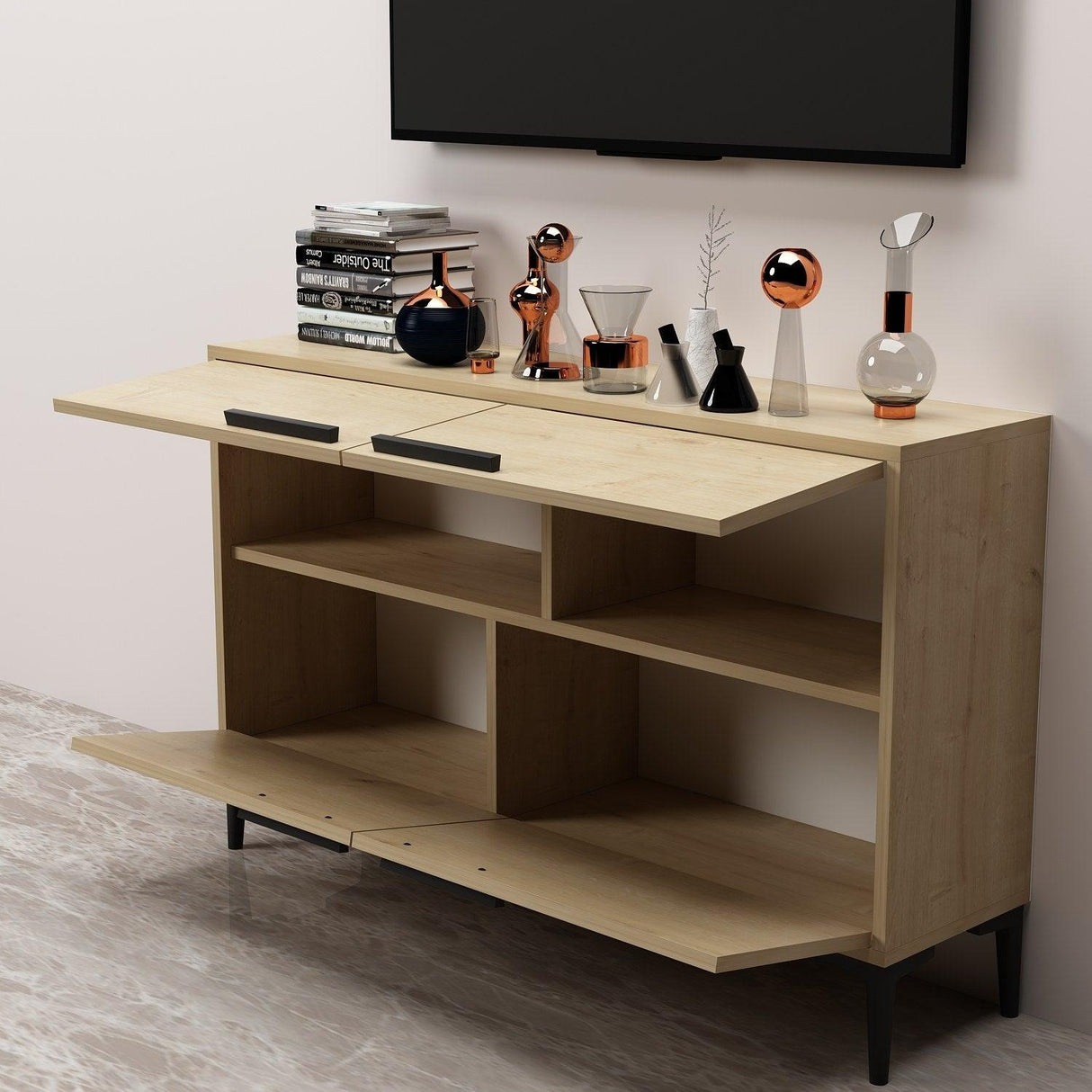 Comoda TV Ctn - Sapphire Oak, Stejar, 75x30x120 cm