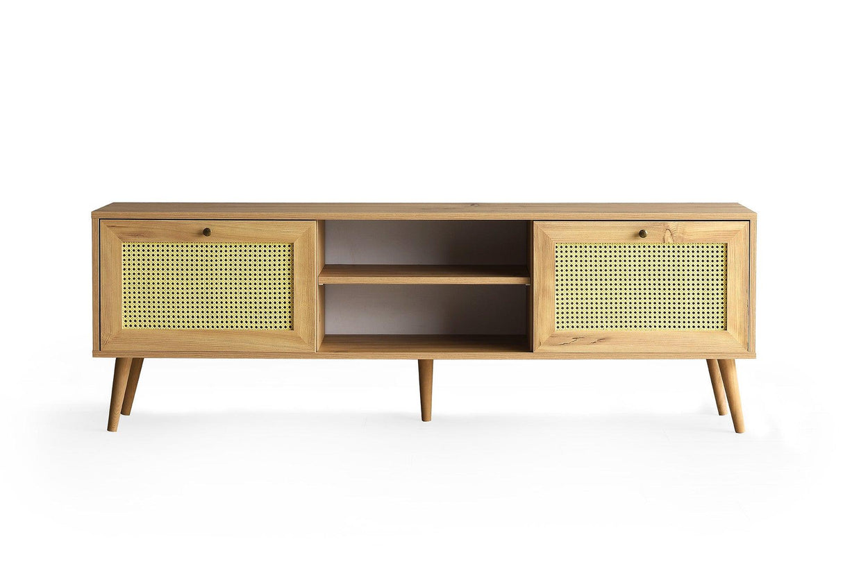 Comoda Tv cu 2 usi si rafturi Letoon 180, Stejar, 180 x 60 x 40 cm