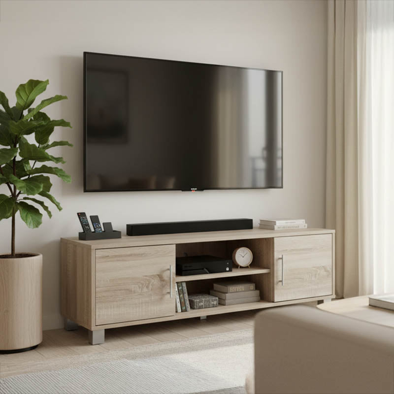 Comoda TV cu spatiu de depozitare Serank, Lemn, Stejar, 120x40x40 cm