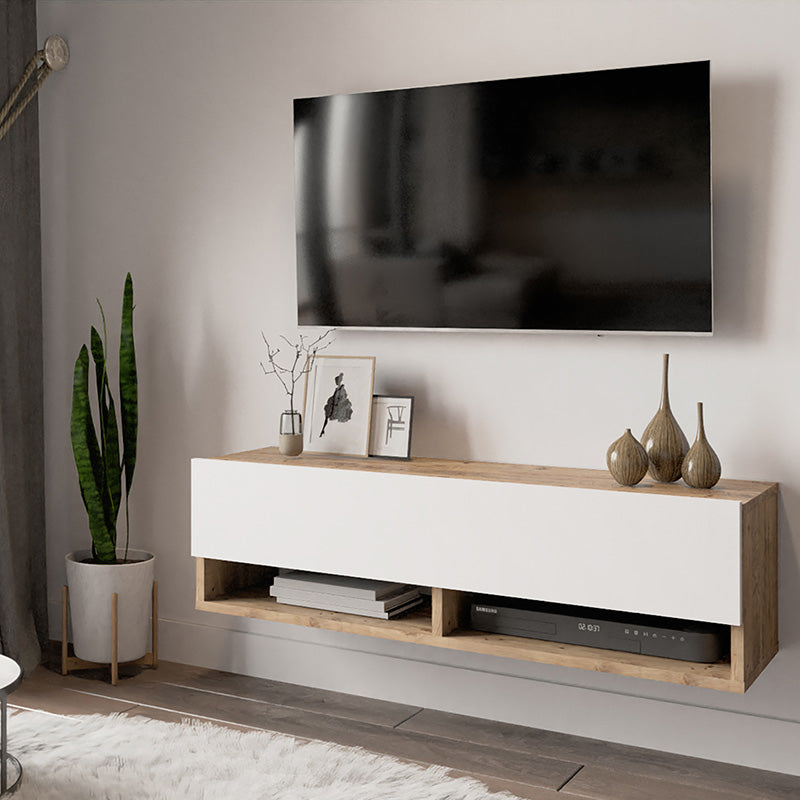 Comoda TV de perete Roscoe, 100x32x30 cm - Alb-Stejar