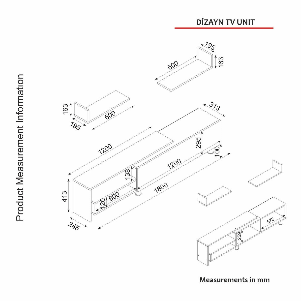 COMODA TV Dizayn - White, Walnut, Alb, 180x41x31 cm