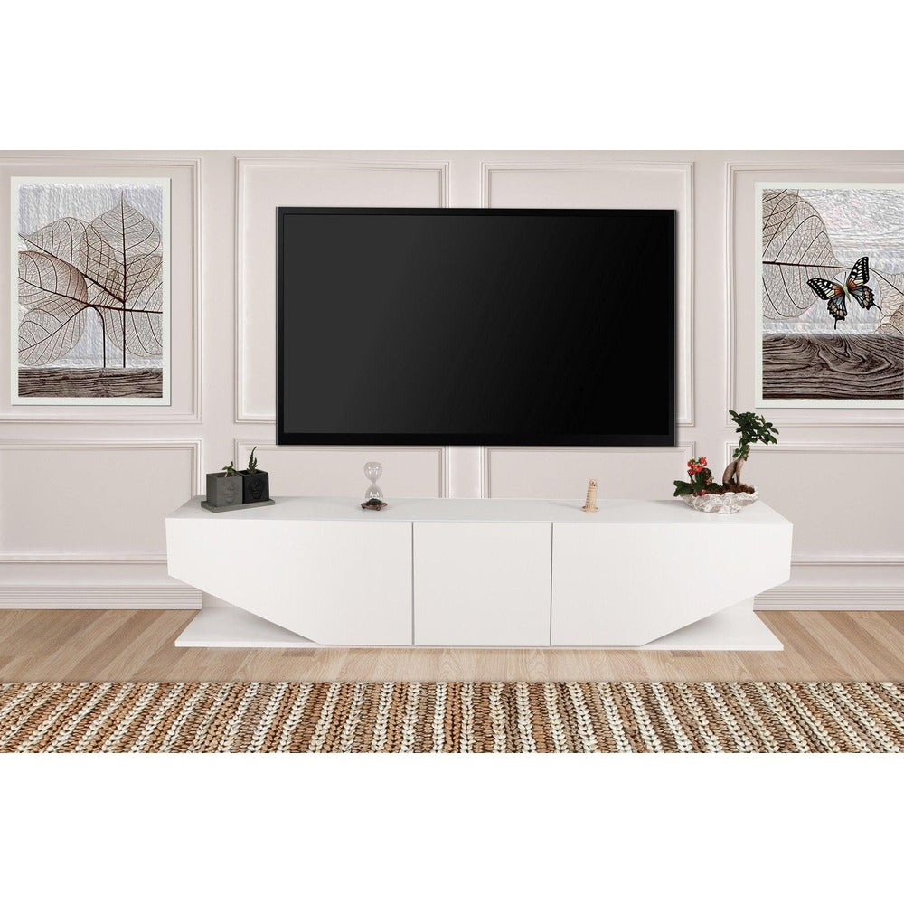 Comoda Tv Elegant cu 3 usi, Alb, 180x40x30 cm