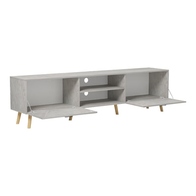Comoda TV Gorna, Aspect marmura, Bej, 180x35x49 cm, imagine ambient