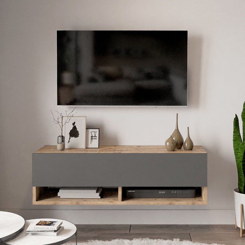 Comoda TV de perete Roscoe, 100x32x30 cm - Antracit-Stejar