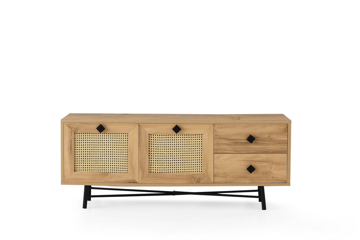 COMODA TV Hapsiyas 140 cu 2 sertare si 2 usi, Stejar, 140 x 60 x 40 cm