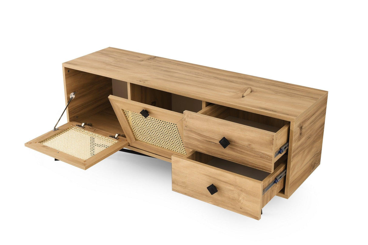 COMODA TV Hapsiyas 140 cu 2 sertare si 2 usi, Stejar, 140 x 60 x 40 cm