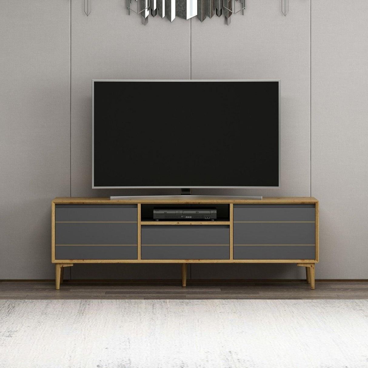 Comoda TV Lerry - Anthracite, Gri, 150x50x35 cm