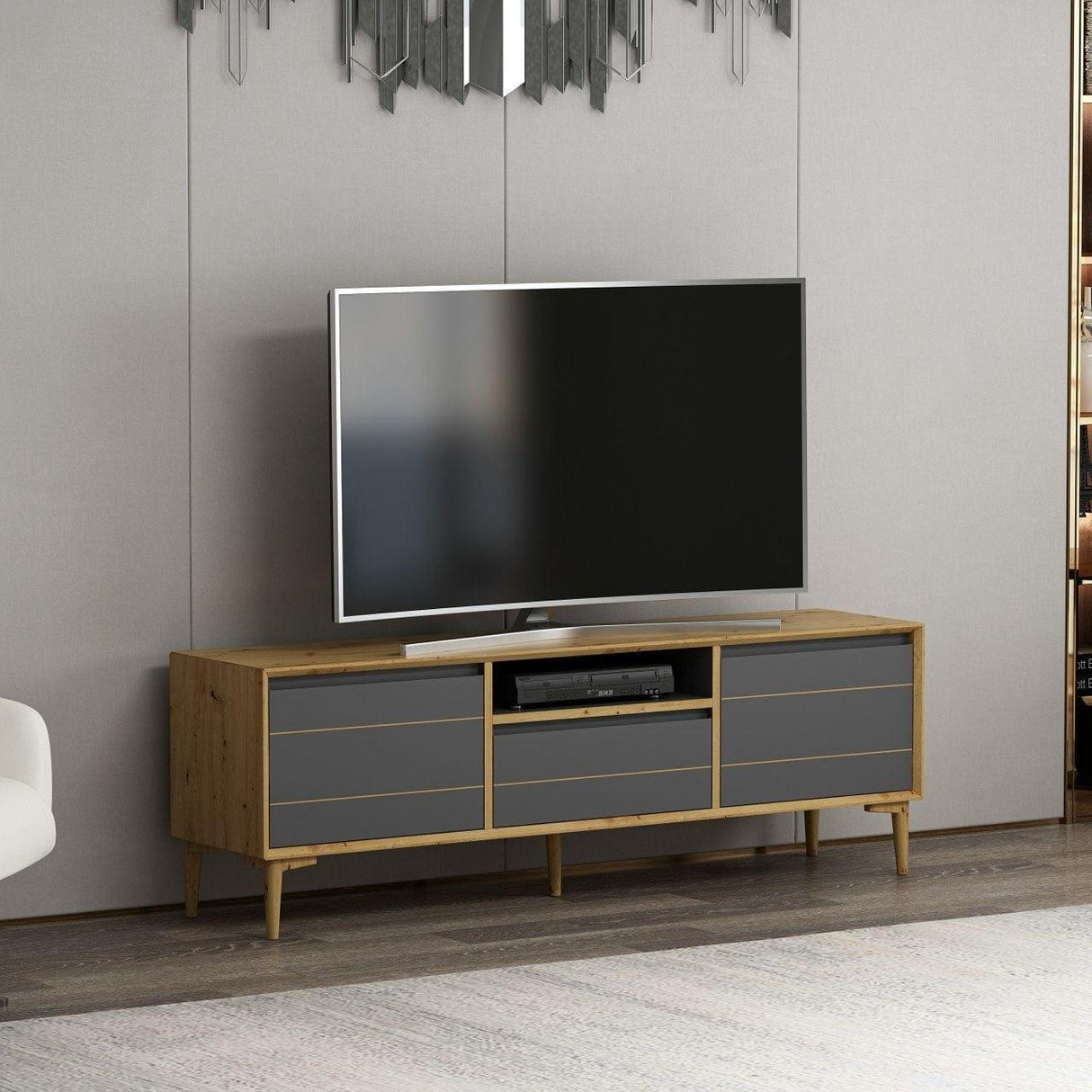 Comoda TV Lerry - Anthracite, Gri, 150x50x35 cm