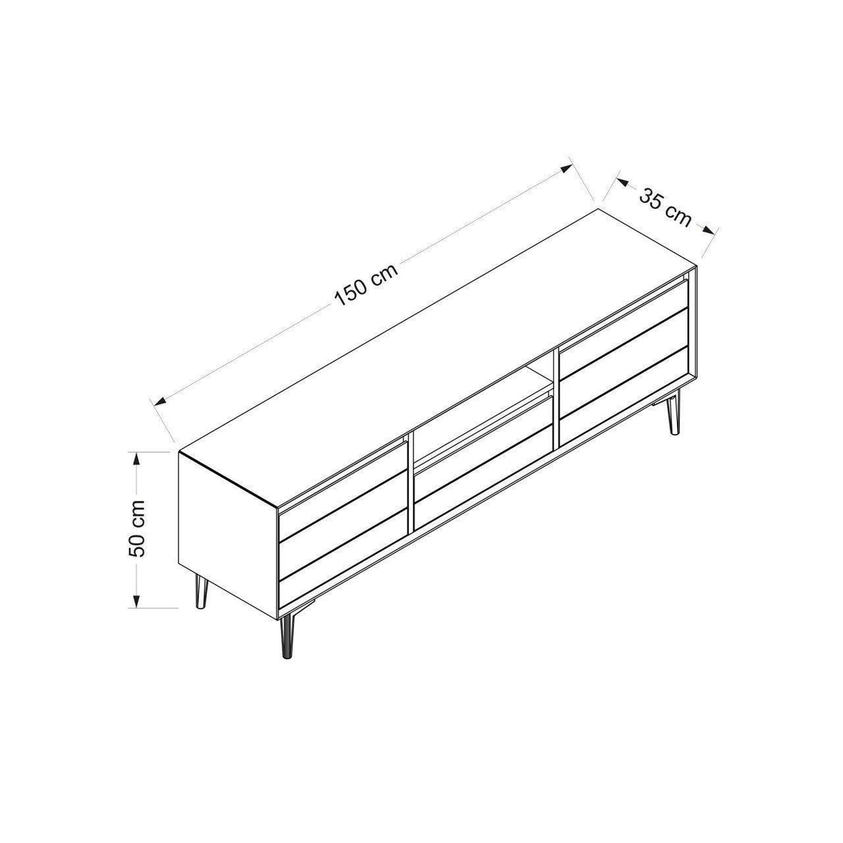 Comoda TV Lerry - Anthracite, Gri, 150x50x35 cm