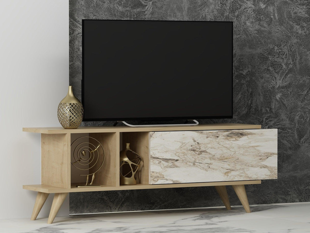 Comoda TV Liberty - Sapphire Oak, Marble, Stejar, 45x30x120 cm