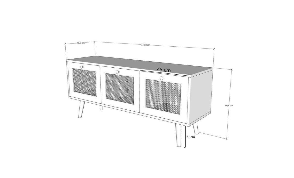 COMODA TV Likya 140 cu 3 usi, Stejar, 140 x 60 x 40 cm