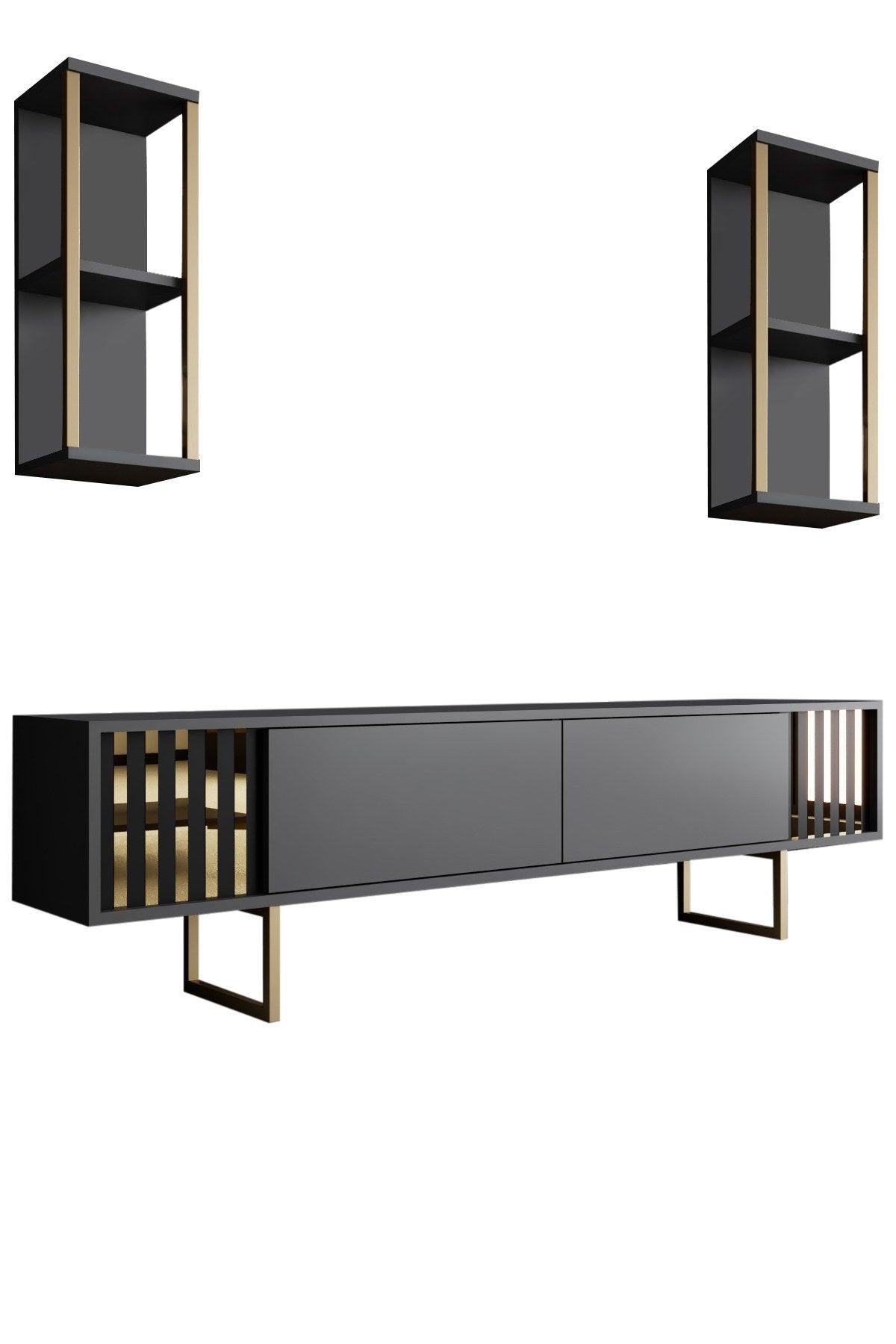 Comoda Tv Lux Gold Line Tv Stand Stylish, Alb - Nuc - Gri, 180x48x30 cm - Gri