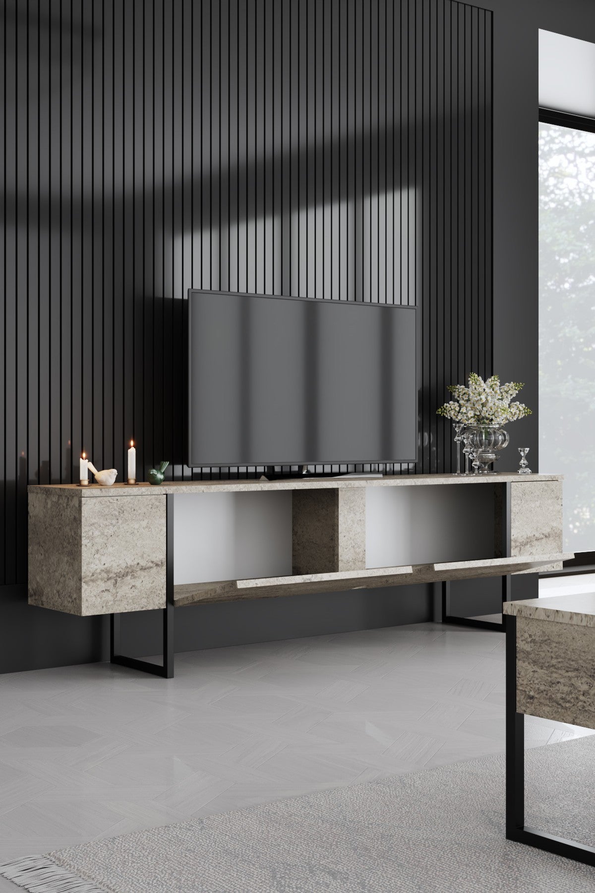 Comoda tv Luxe, 180x30x50 cm - Traverten
Black