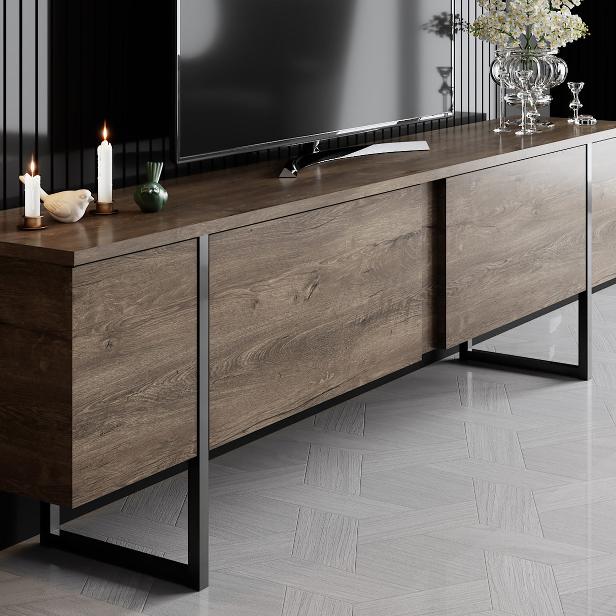 Comoda tv Luxe, 180x30x50 cm - Walnut
Black