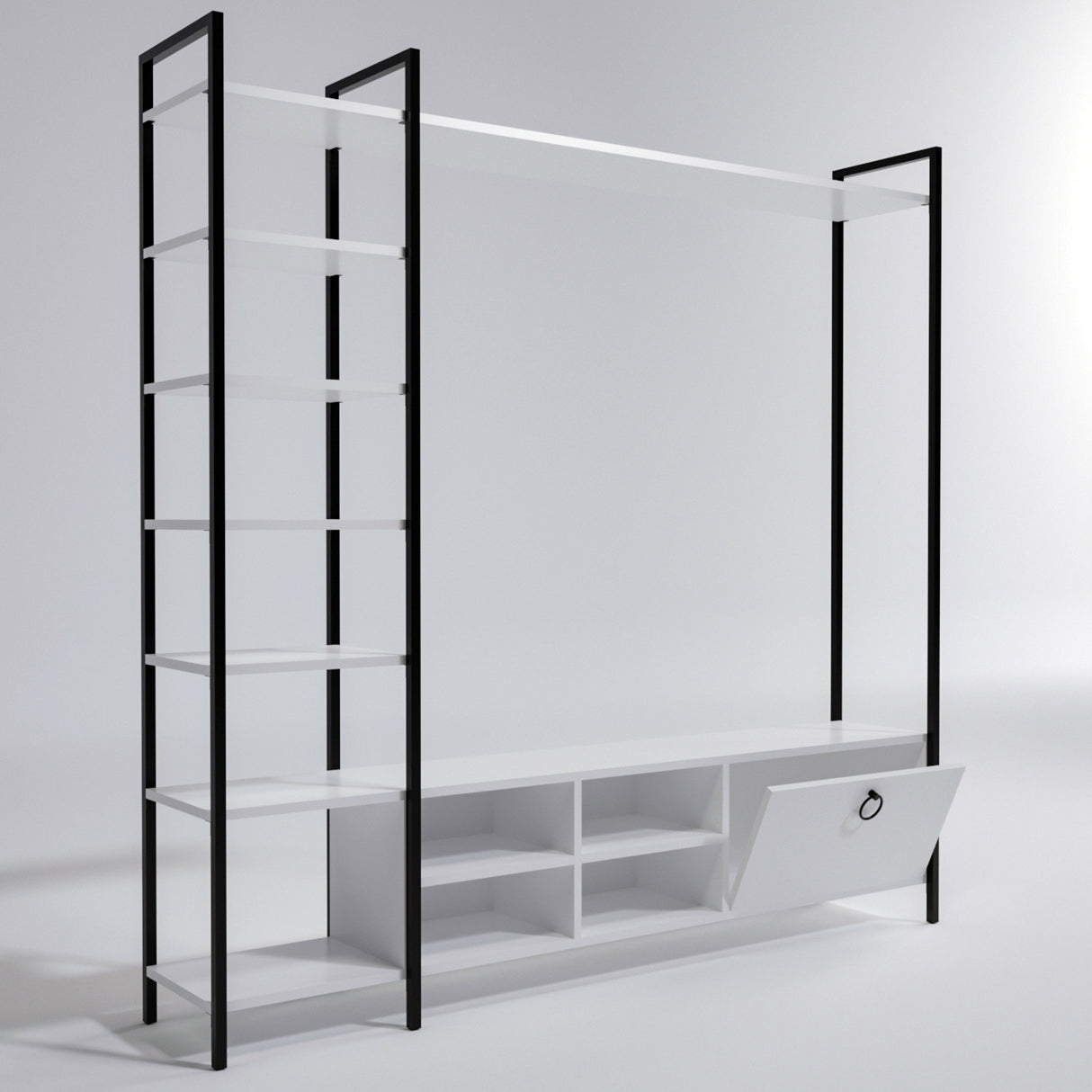 Comodă TV Mat, stejar, negru, alb, 180x180x40 cm - Alb