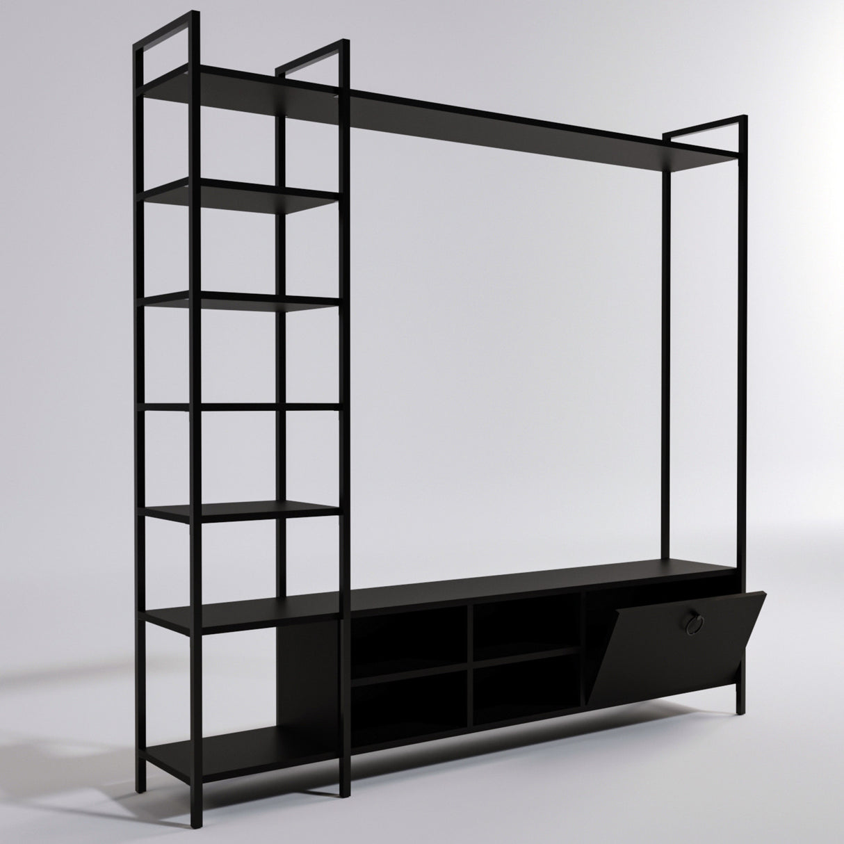 Comodă TV Mat, stejar, negru, alb, 180x180x40 cm - Negru