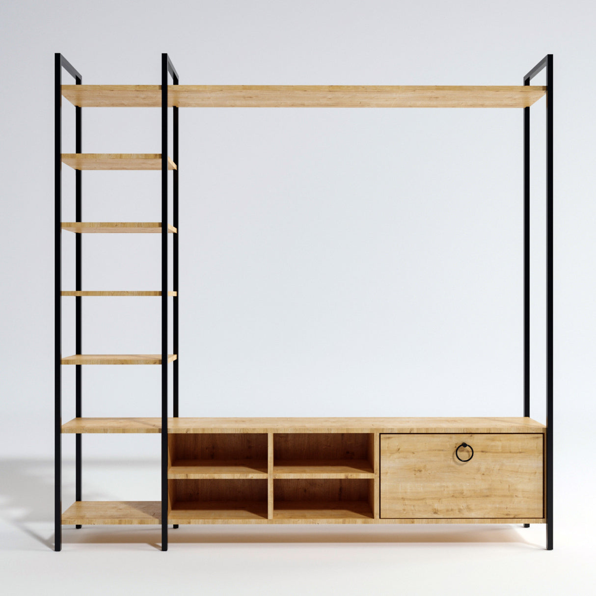 Comodă TV Mat, stejar, negru, alb, 180x180x40 cm - Stejar