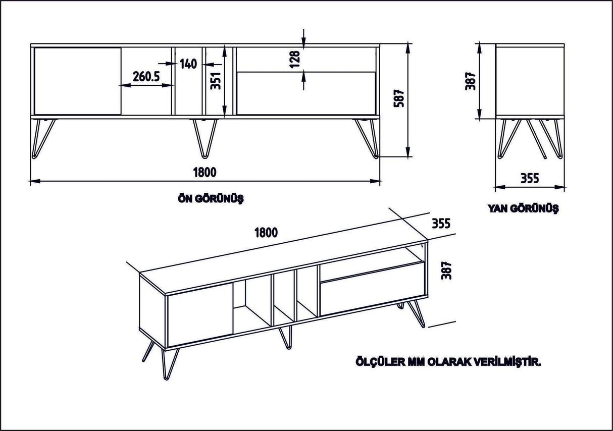 COMODA TV Mistico (180) - Walnut, White, Nuc, 180x59x36 cm