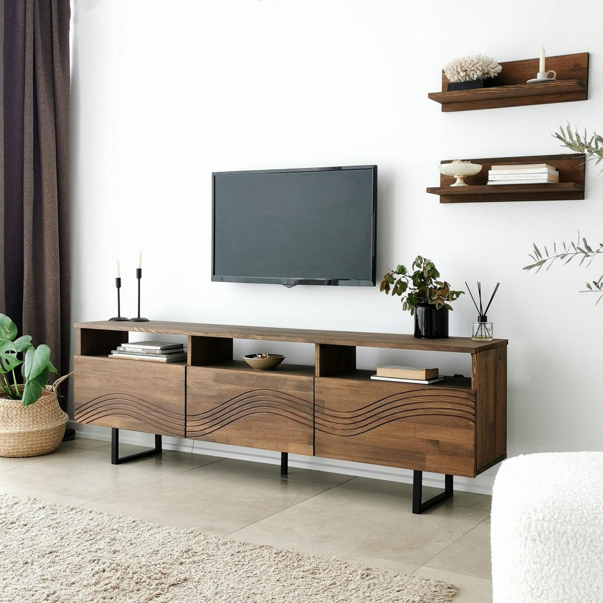 Comoda TV Onda - Walnut, Nuc, 12x15x50 cm