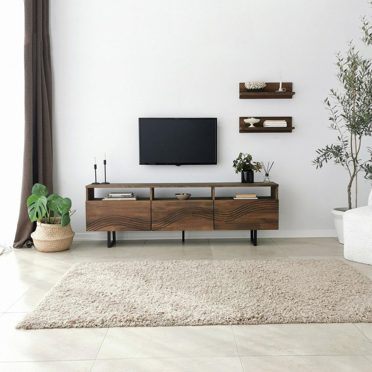 Comoda TV Onda - Walnut, Nuc, 12x15x50 cm