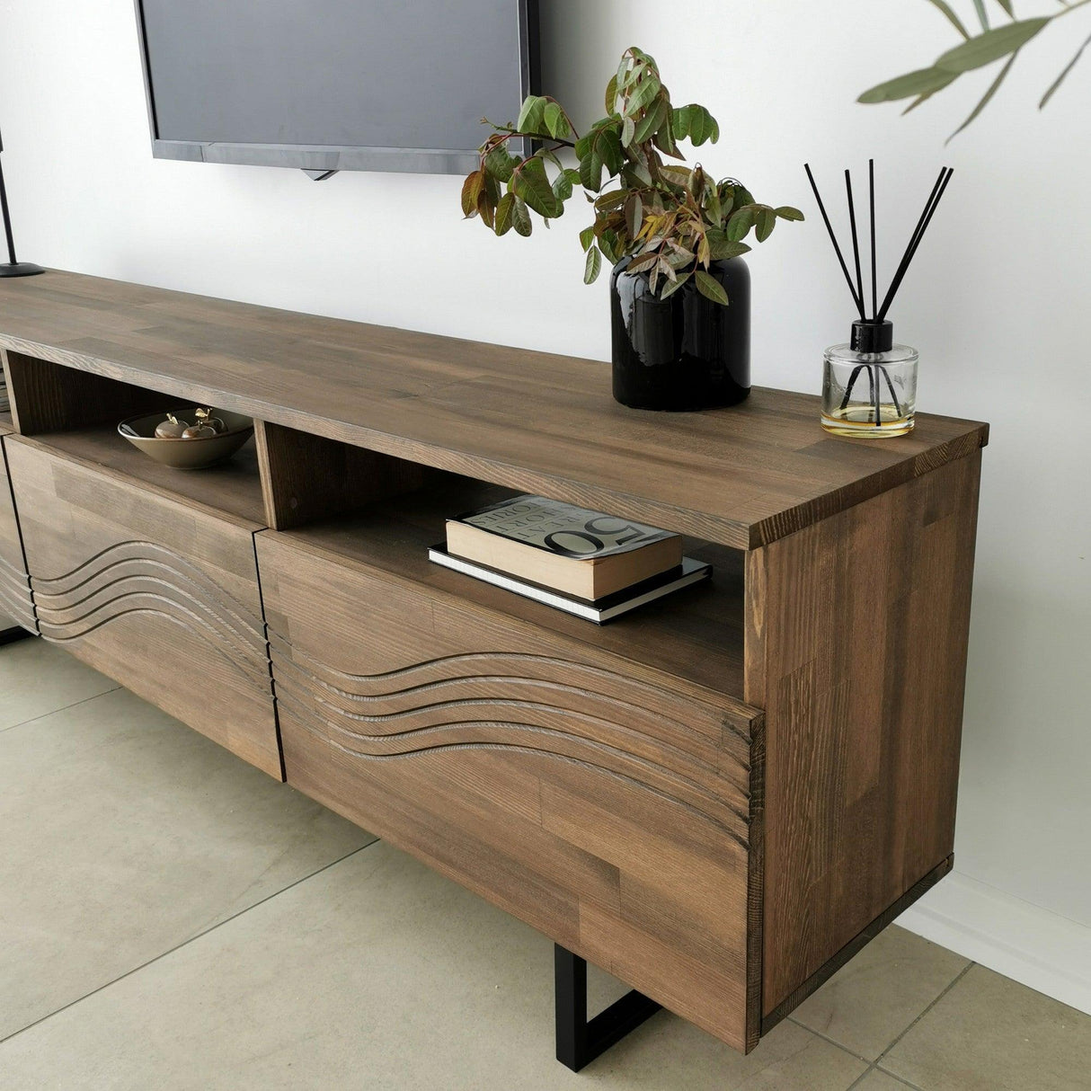 Comoda TV Onda - Walnut, Nuc, 12x15x50 cm
