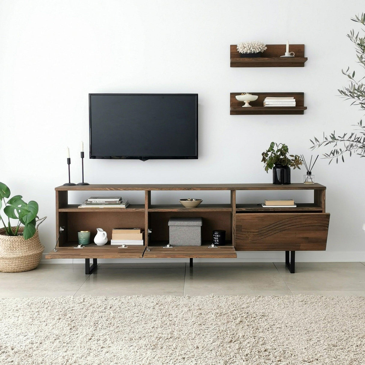 Comoda TV Onda - Walnut, Nuc, 12x15x50 cm