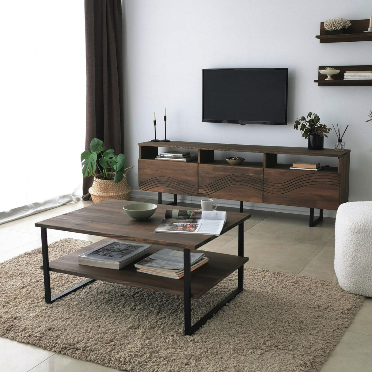 Comoda TV Onda - Walnut, Nuc, 12x15x50 cm