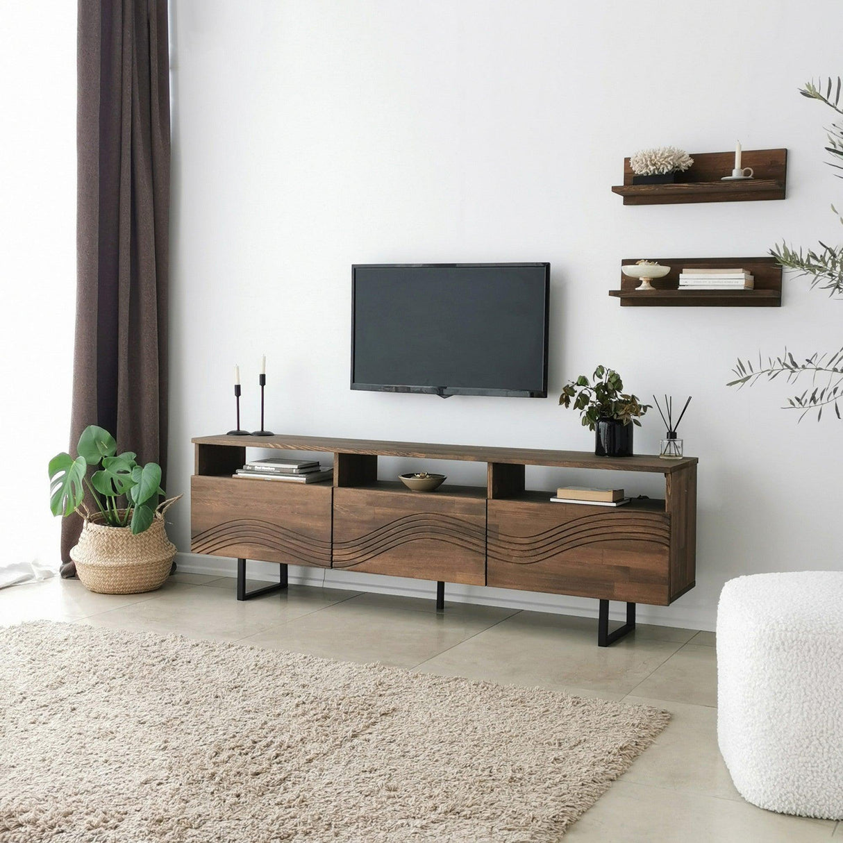 Comoda TV Onda - Walnut, Nuc, 12x15x50 cm