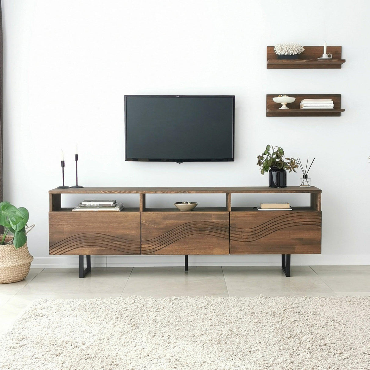 Comoda TV Onda - Walnut, Nuc, 12x15x50 cm