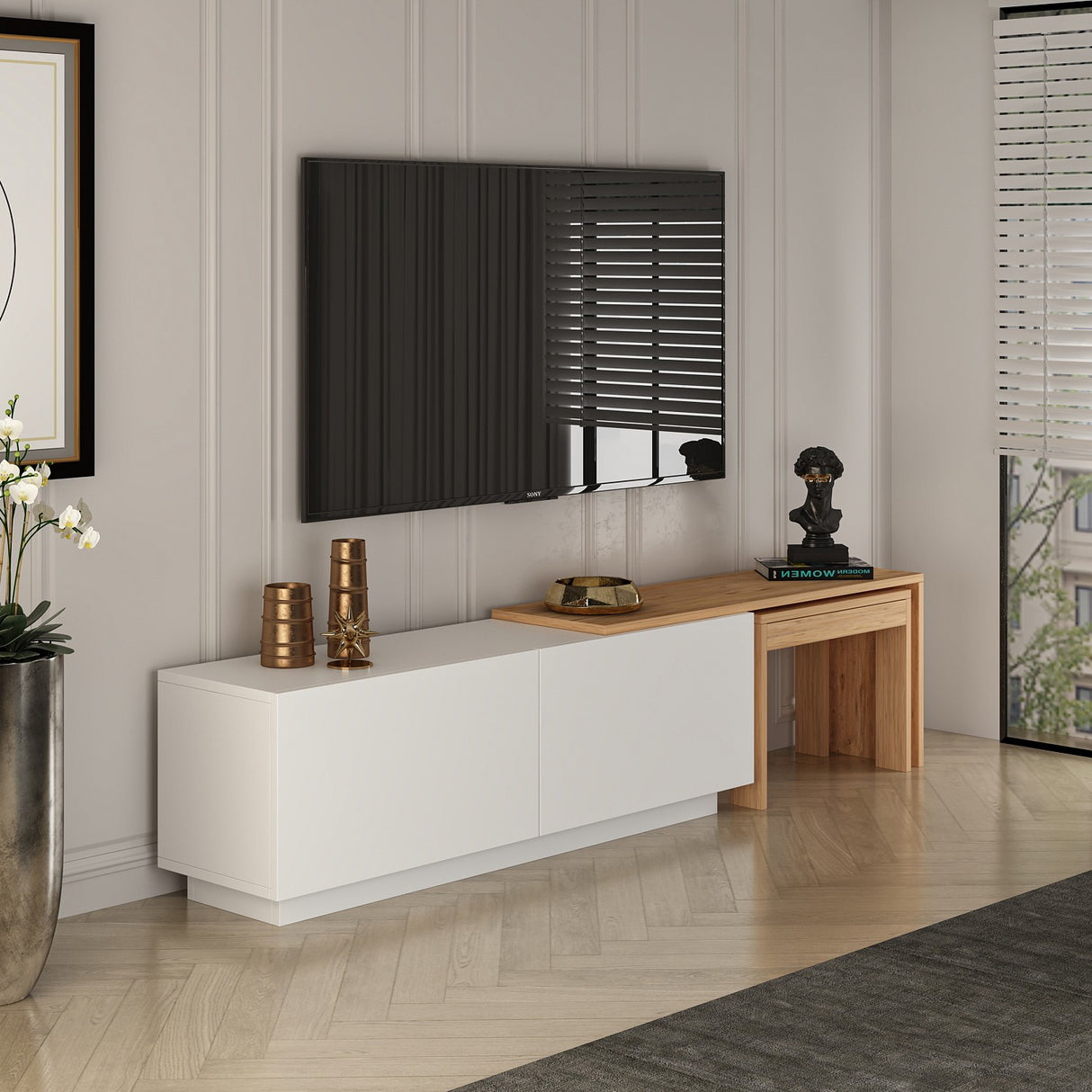 Comoda TV Oslo Antec, Anthracite Walnut - White Atlantic Pine, 180x43 cm - White
Atlantic Pine