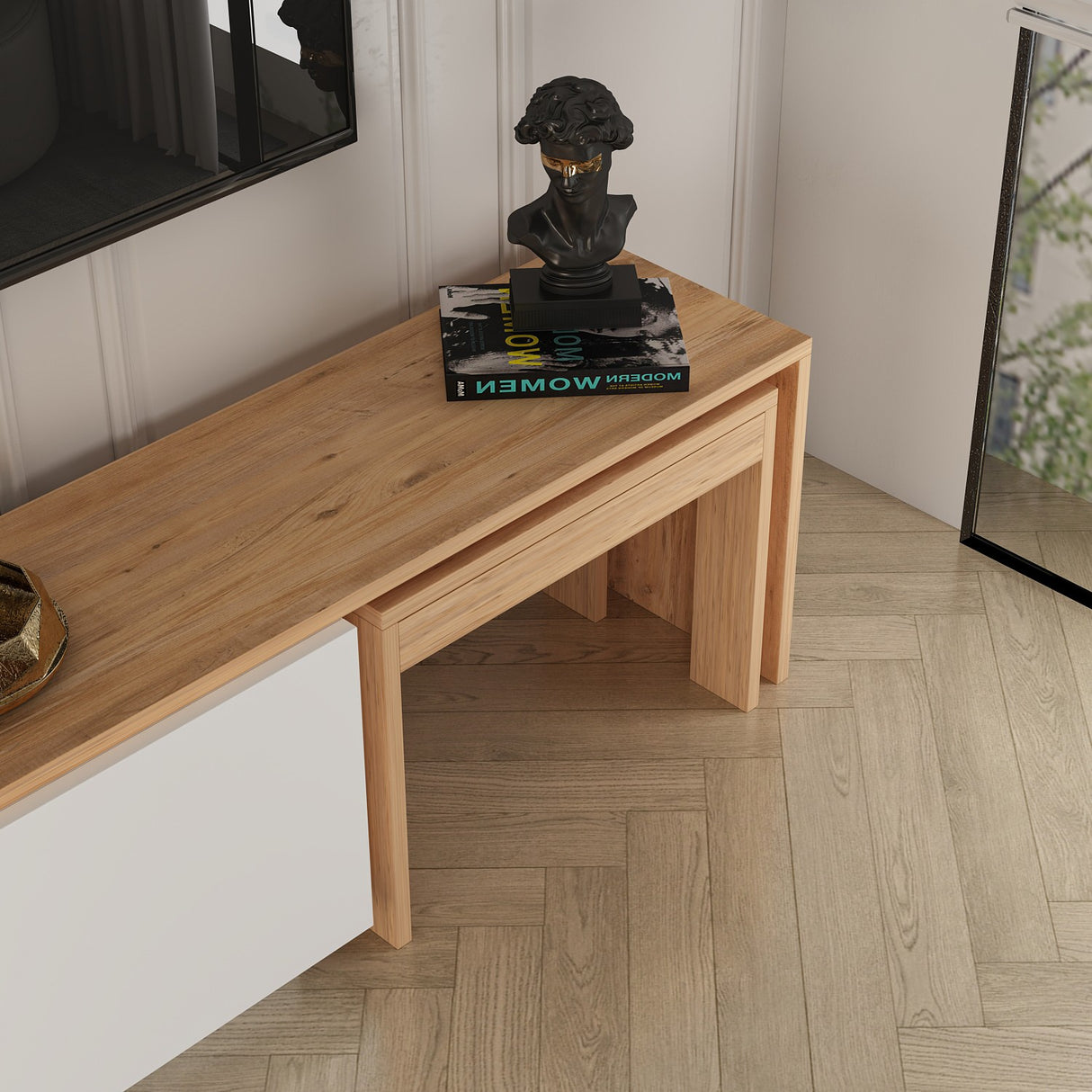Comoda TV Oslo Antec, Anthracite Walnut - White Atlantic Pine, 180x43 cm - White
Atlantic Pine