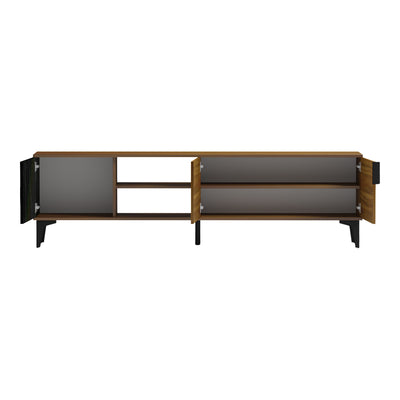Comoda TV Riba tv cabinet, Nuc-Negru-Marmura, 180x34x51 cm Pakoworld, vedere ambient si detalii finisaj, Comoda Tv, culoare Nuc-Negru-Marmura, dimensiuni 180 34 51 cm