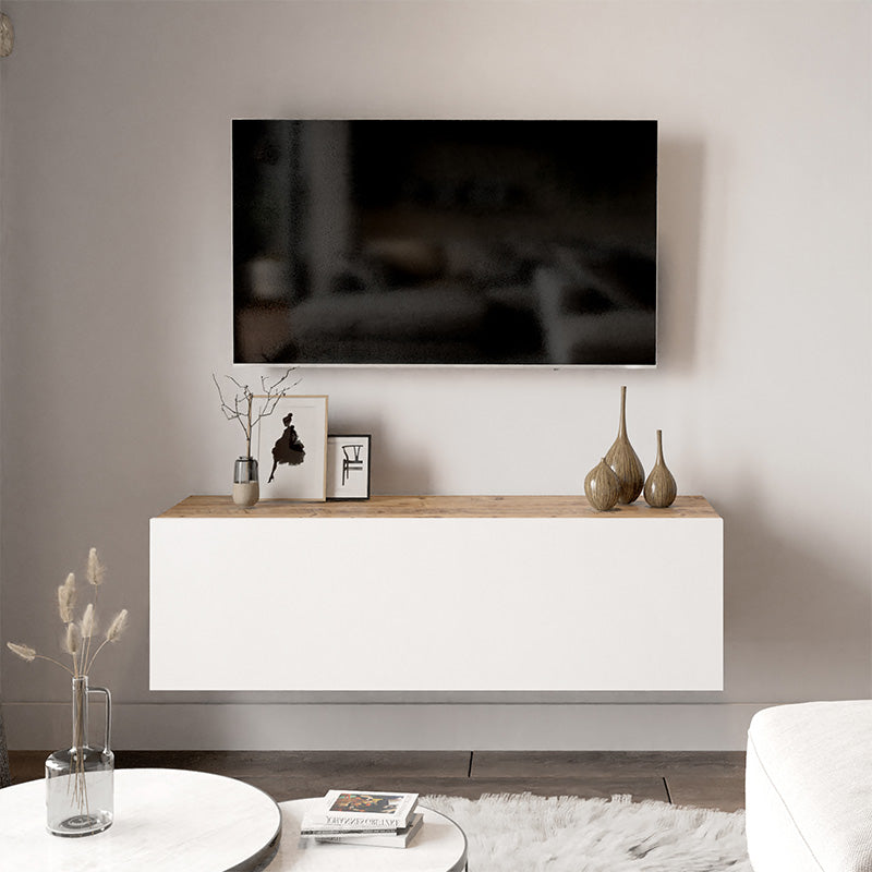 Comoda TV Serit, Alb - Stejar, 31x100x30 cm, perspectiva suplimentara