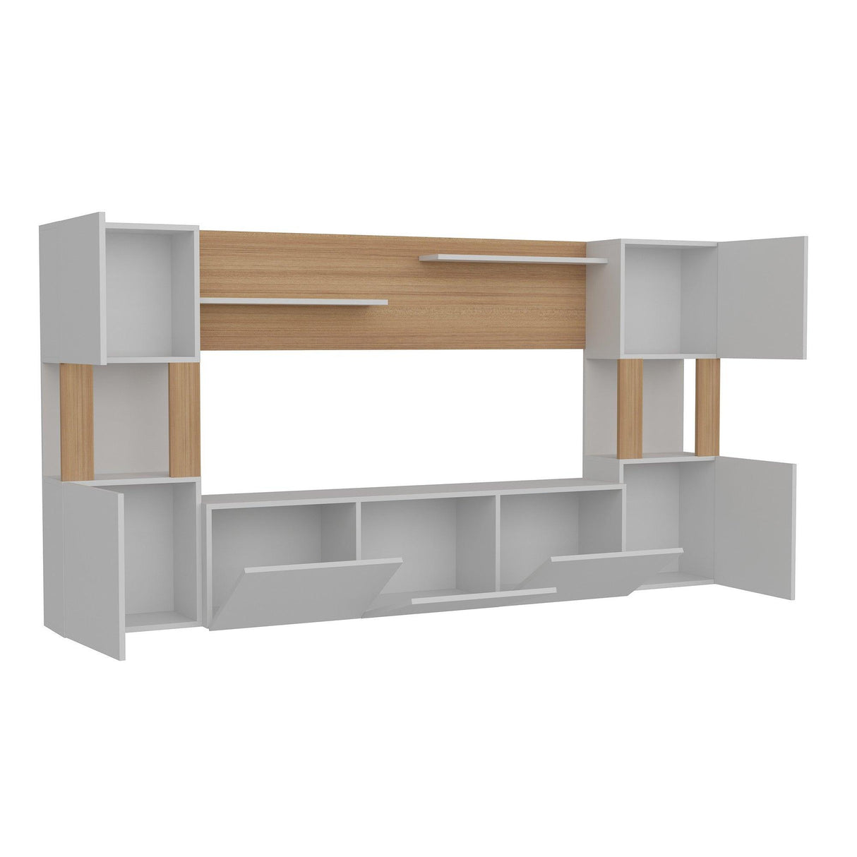 Comoda Tv Set cu dulapuri si rafturi , Alb, 240 x 125 x 32 cm