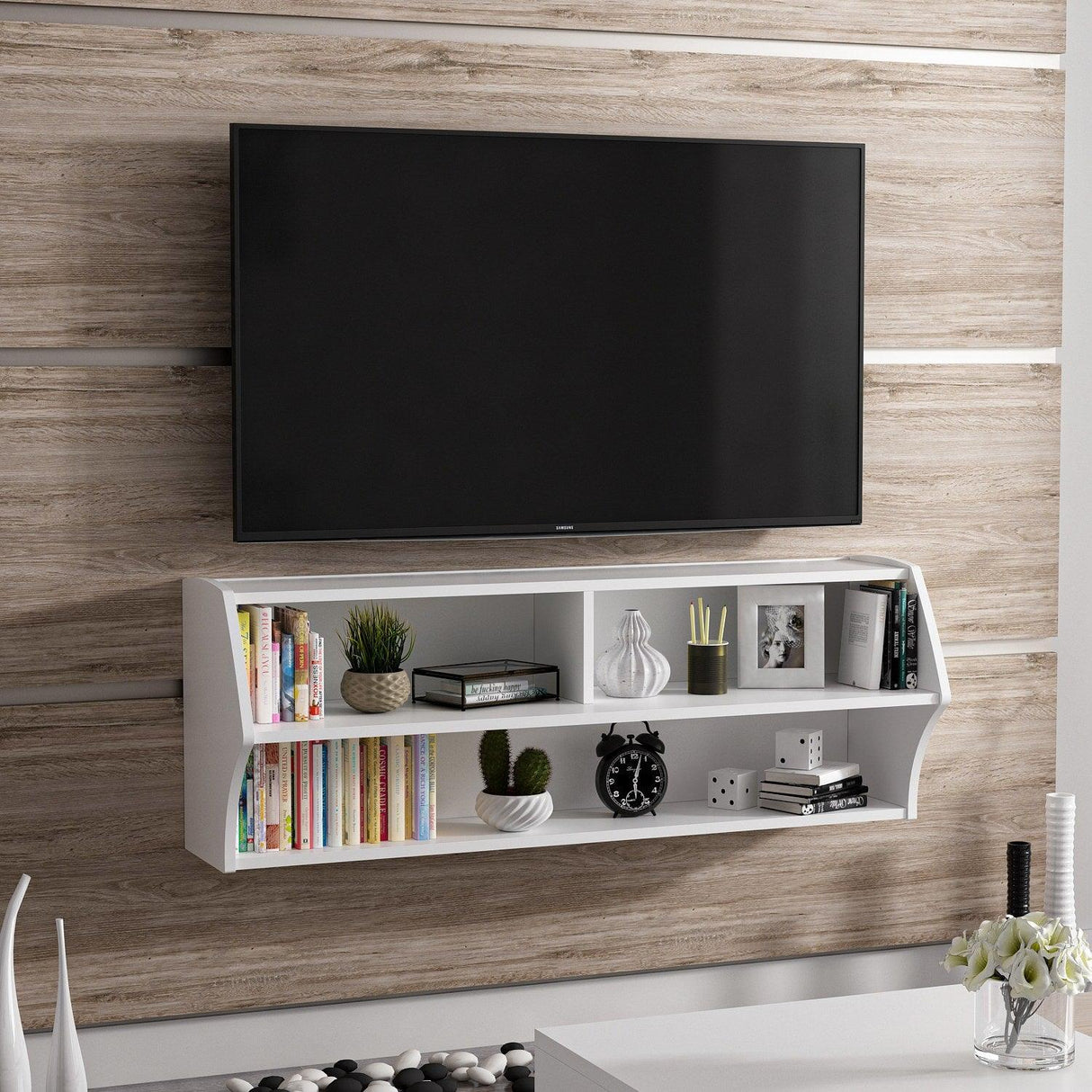 COMODA TV Sofya - White, Alb, 27x44x124 cm