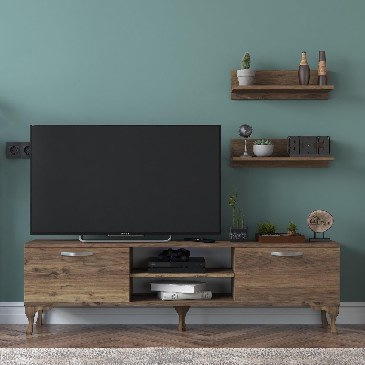 Comoda Tv Trendyol cu Rafturi, Nuc, 150 x 44 x 30 cm