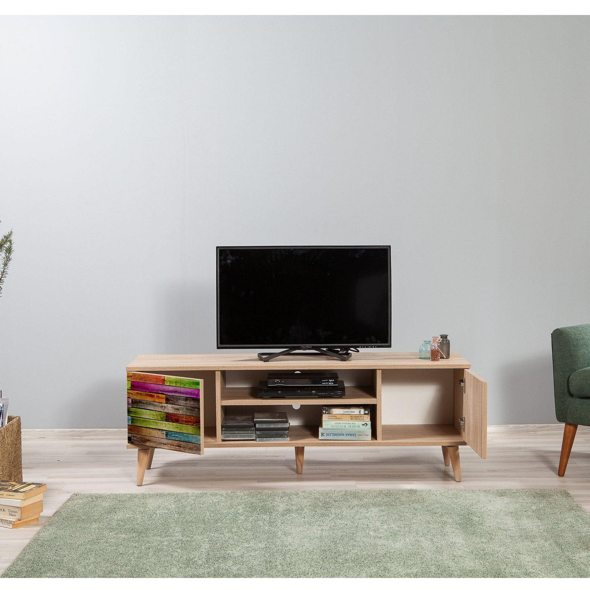 COMODA TV Truva - TV Stand 3, Stejar Sonoma, 50x40x140 cm