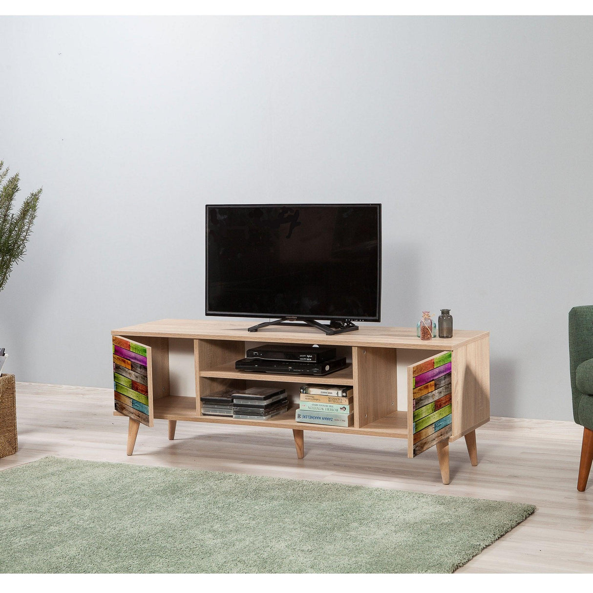 COMODA TV Truva - TV Stand 3, Stejar Sonoma, 50x40x140 cm