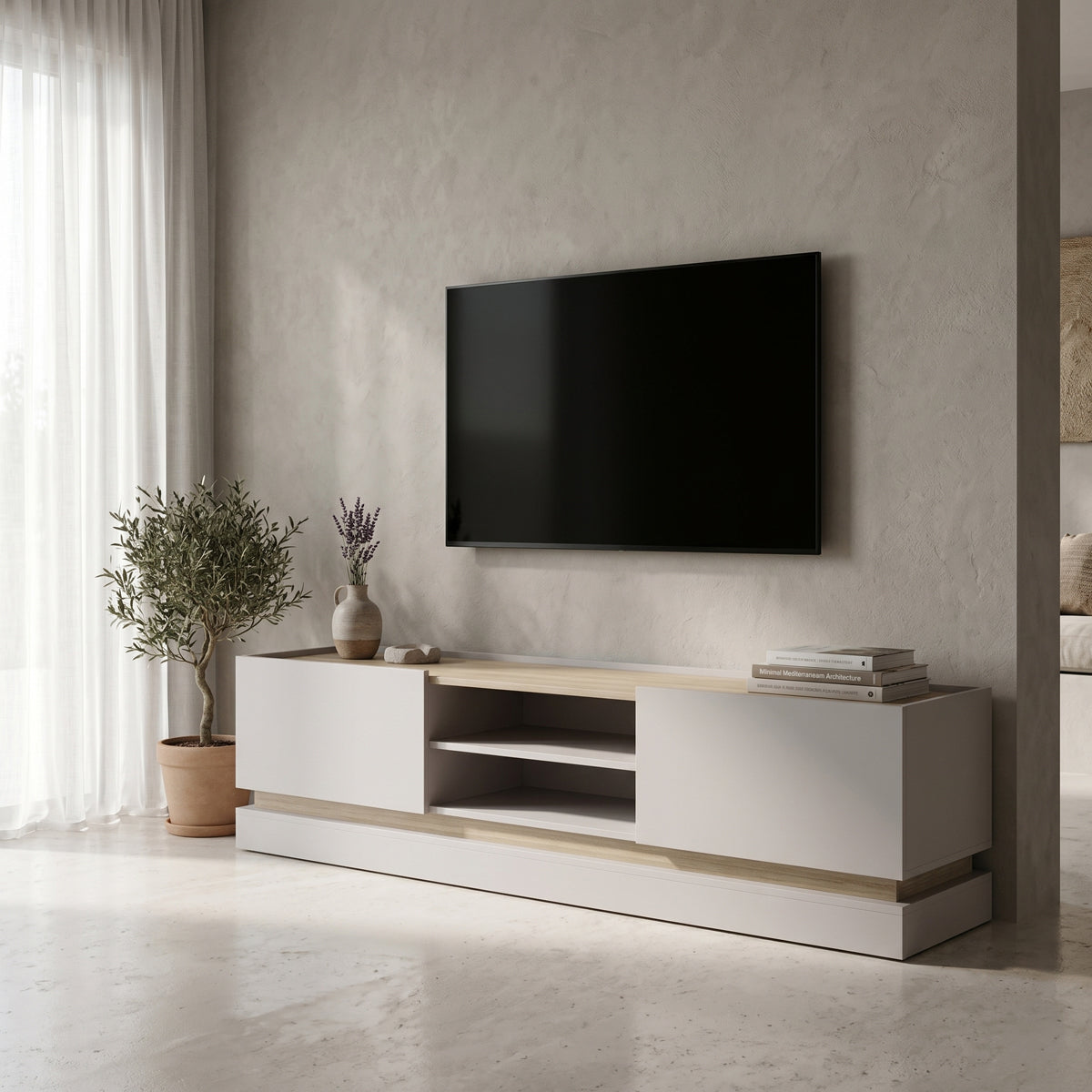 Comoda TV Wendo, Gri-Sonoma, 200x37x47 cm