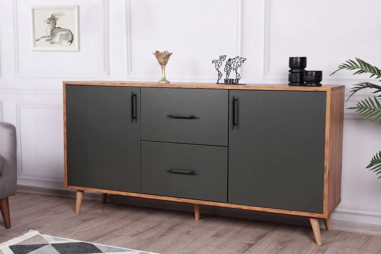 Consola Cordoba stil Scandinav 2 usi si 2 sertare , Nuc, 160 x 77 x 40 cm