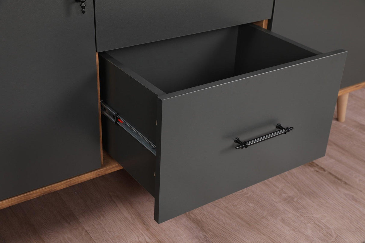 Consola Cordoba stil Scandinav 2 usi si 2 sertare , Nuc, 160 x 77 x 40 cm