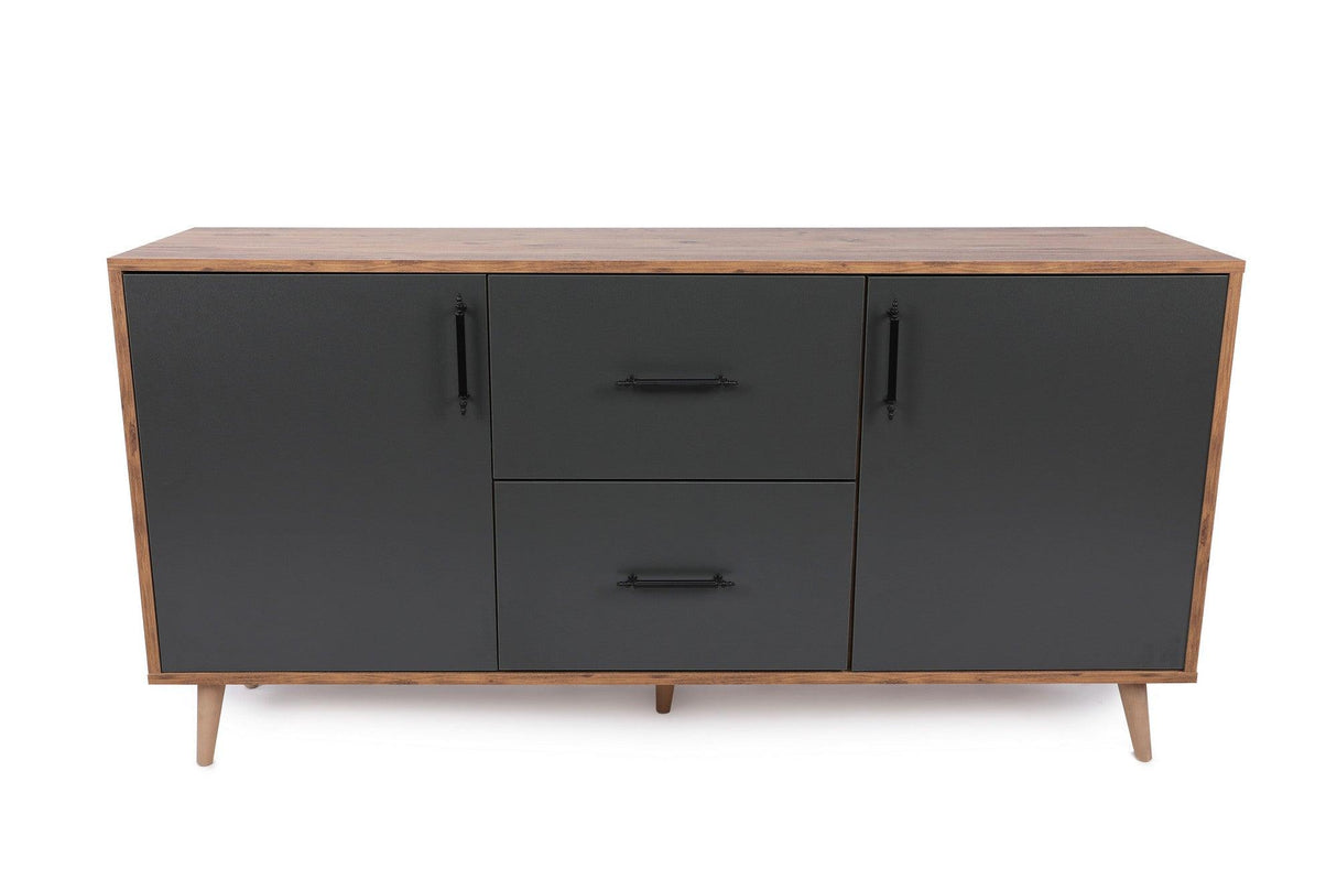 Consola Cordoba stil Scandinav 2 usi si 2 sertare , Nuc, 160 x 77 x 40 cm